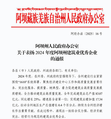 华鼎通公司荣获阿坝州建筑业三项荣誉